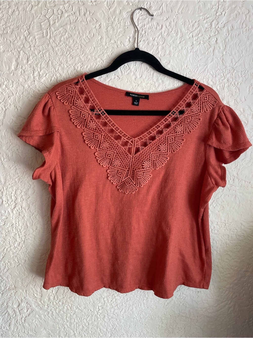 Robert Louis Coral Crochet-Trim V-Neck Blouse